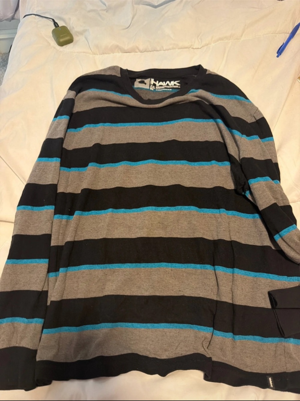 Tony Hawk Men’s Black, Gray & Blue Striped Long-Sleeve Crewneck